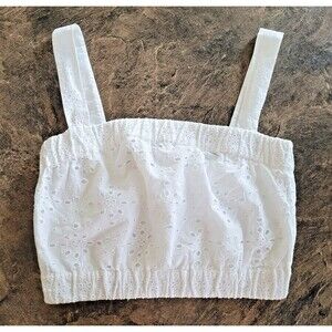 Boden Sz 4 White Floral Eyelet Crochet Overlay Elastic Crop Tank Top Sleeveless